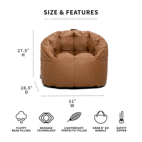 Comfort Research Big Joe Milano Vegan Leather Bean Bag Chair with